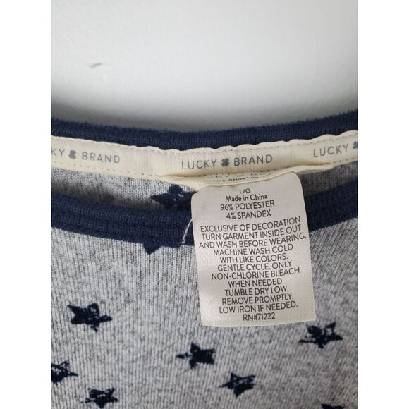 Lucky Brand Pajama Set Large Grey Star Print Grey Blue Cap Sleeve 2 Piece Set Sl - Picture 5 of 8